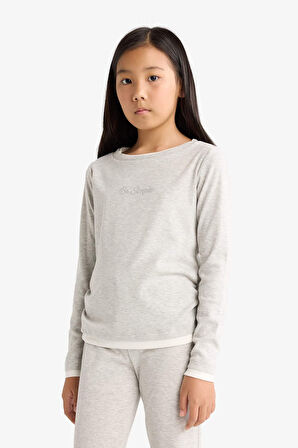 Kız Çocuk 2'li Takım Baskılı Uzun Kollu Tişört Eşofman Altı 