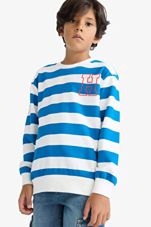 Erkek Çocuk Bisiklet Yaka Çizgili Sweatshirt 