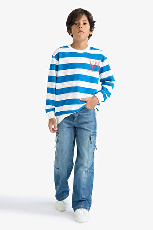 Erkek Çocuk Bisiklet Yaka Çizgili Sweatshirt 