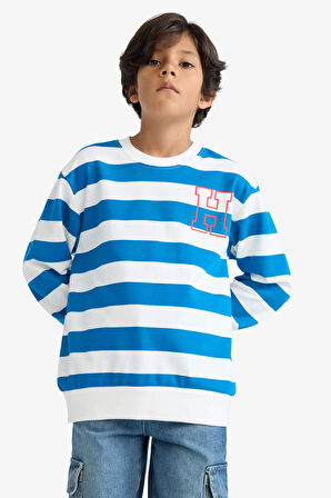 Erkek Çocuk Bisiklet Yaka Çizgili Sweatshirt 