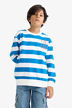 Erkek Çocuk Bisiklet Yaka Çizgili Sweatshirt 