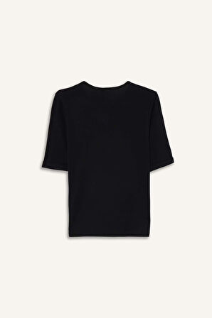 Slim Fit Dar Kesim Bisiklet Yaka Fitilli Kaşkorse Kısa Kollu Tişört