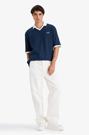 Boxy Fit Polo Yaka Baskılı Kısa Kollu Tişört