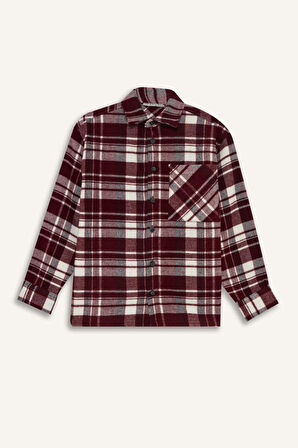 Erkek Çocuk Oversize Geniş Kalıp Polo Yaka Flanel Uzun Kollu Gömlek