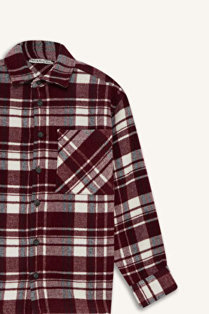 Erkek Çocuk Oversize Geniş Kalıp Polo Yaka Flanel Uzun Kollu Gömlek
