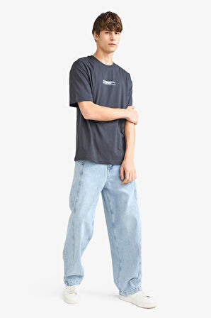 Boxy Fit Bisiklet Yaka Baskılı Kısa Kollu Tişört