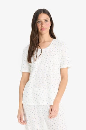 DeFacto Regular Fit Pijama Takımı Kısa Kollu Üst Esnek Belli Uzun Alt-Fall in Love F4162AX25SMER98
