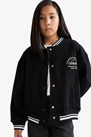 DeFacto Kız Çocuk Baskılı Kolej Yaka Bomber Hırka F2194A825AUBK81