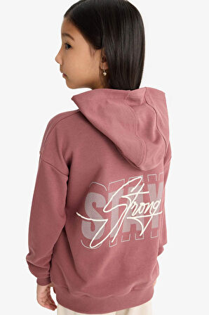 Kız Çocuk Oversize Geniş Kalıp Kapüşonlu Sırt Baskılı Sweatshirt