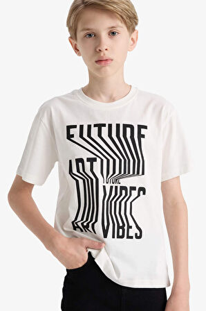 Erkek Çocuk Bisiklet Yaka Baskılı Kısa Kollu Tişört