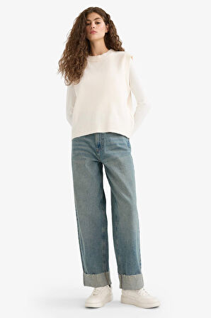 Regular Fit Basic Düz Bisiklet Yaka Triko Süveter