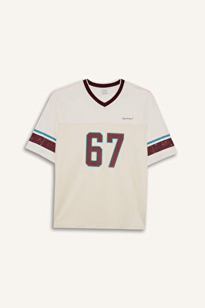 Boxy Fit Bisiklet Yaka Baskılı Kısa Kollu Tişört