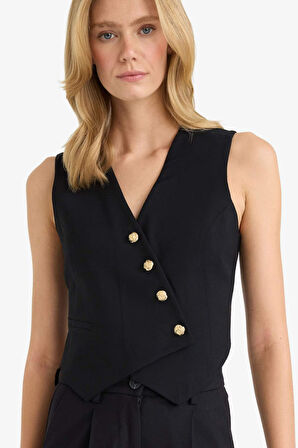 Regular Fit V Yaka Tensel Blazer Yelek