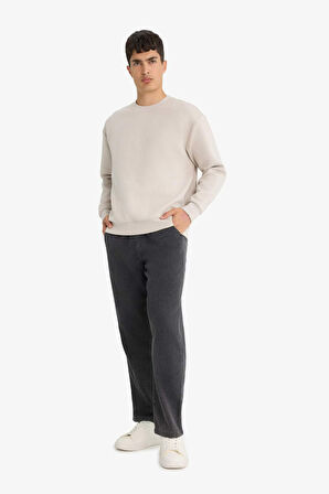 Wide Leg Beli Bağcıklı Lastikli Geniş Paça Jean Kar Yıkamalı Pantolon