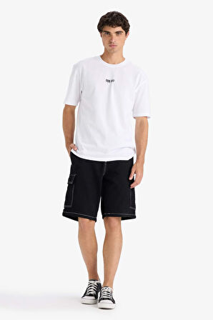 Boxy Fit Bisiklet Yaka Sırt Baskılı Kısa Kollu Tişört