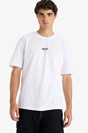 Boxy Fit Bisiklet Yaka Sırt Baskılı Kısa Kollu Tişört