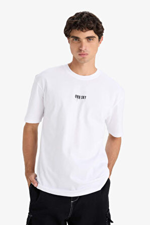 Boxy Fit Bisiklet Yaka Sırt Baskılı Kısa Kollu Tişört