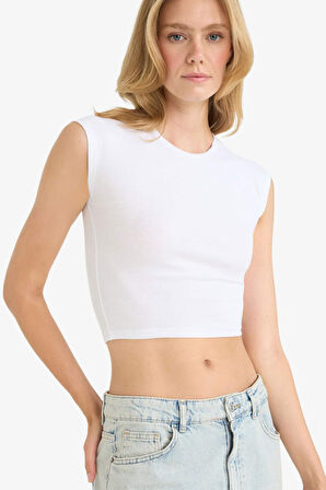 Fitted Bisiklet Yaka Kısa Kollu Tişört