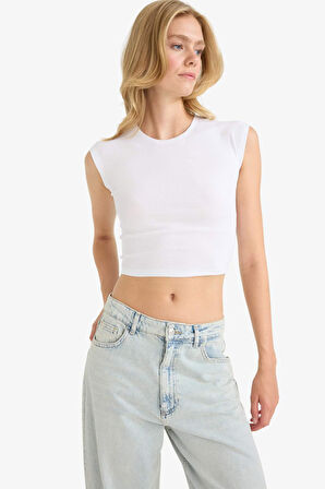 Fitted Bisiklet Yaka Kısa Kollu Tişört