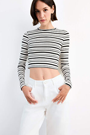 Bisiklet Yaka Çizgili Uzun Kollu Tişört