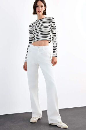 Bisiklet Yaka Çizgili Uzun Kollu Tişört