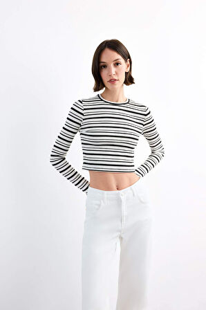 Bisiklet Yaka Çizgili Uzun Kollu Tişört