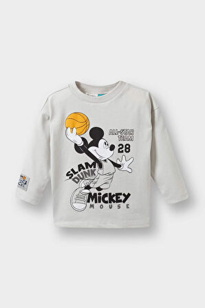 Erkek Bebek Disney Mickey & Minnie Bisiklet Yaka Uzun Kollu Tişört