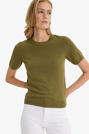 Regular Fit Bisiklet Yaka Kısa Kollu Triko Kazak