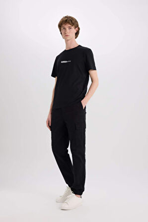 DeFacto %100 Pamuk Slim Fit Dar Kesim Bisiklet Yaka Baskılı Kısa Kollu Tişört E3776AX25SMBK81