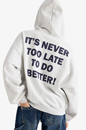 Overshirt Fit Kapüşonlu Sırt Baskılı Kalın Sweatshirt