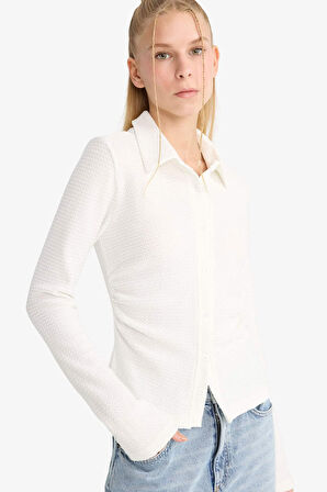 Coool Fitted Gömlek Yaka Bürümcük Uzun Kollu Gömlek