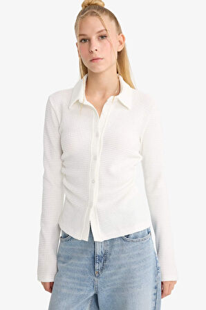 Coool Fitted Gömlek Yaka Bürümcük Uzun Kollu Gömlek