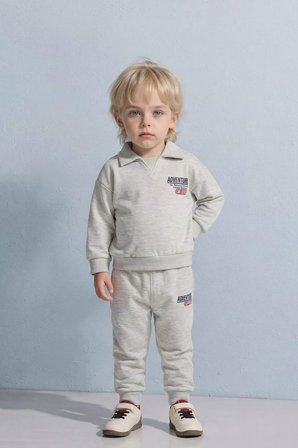 DeFacto Slogan Baskılı Sweatshirt Kumaşı 2'li Takım Erkek Bebek G6294A526SPGR96
