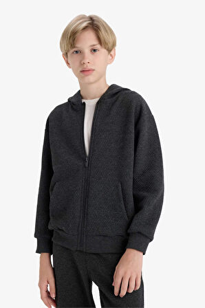 Erkek Çocuk Kapüşonlu Okul Fermuarlı Sweatshirt