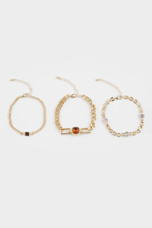 Kadın 3'lü Gold Taşlı Bileklik