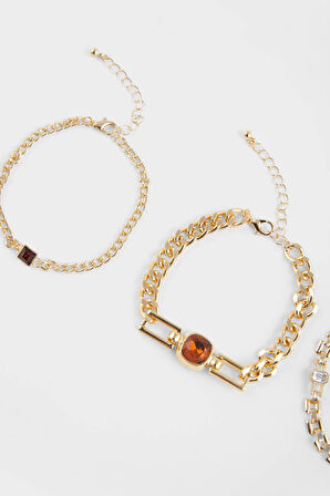 Kadın 3'lü Gold Taşlı Bileklik