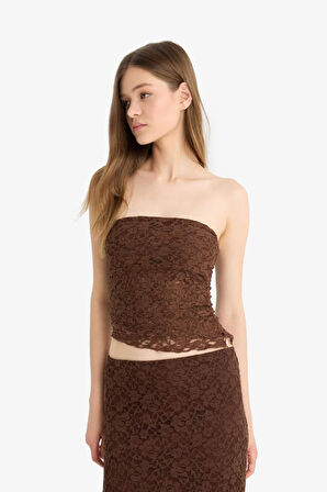 DeFacto Coool Slim Fit Dar Kesim Straplez Dantel Bluz F5166AX25SMBN591