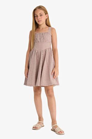 Kız Çocuk Krinkıl Viskon Kareli Askılı Elbise
