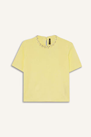 Regular Fit Bisiklet Yaka İşlemeli Krep Kazak