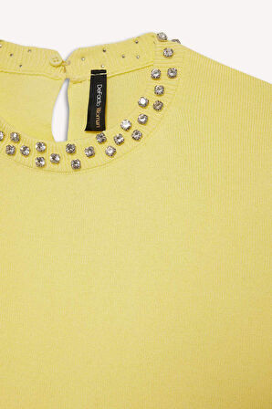 Regular Fit Bisiklet Yaka İşlemeli Krep Kazak