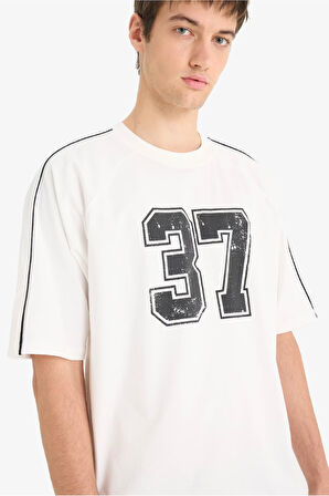 DeFacto %100 Pamuk Loose Fit Bisiklet Yaka Baskılı Kısa Kollu Tişört F0186AX25SMER105
