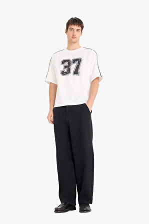 DeFacto %100 Pamuk Loose Fit Bisiklet Yaka Baskılı Kısa Kollu Tişört F0186AX25SMER105