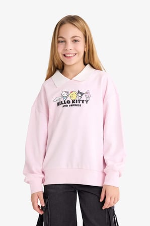 DeFacto Hello Kitty Oversize Geniş Kalıp Polo Yaka Sweatshirt Kız Çocuk F3413A825AUPN648