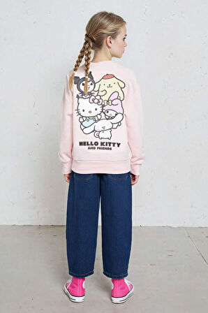 Kız Çocuk Hello Kitty Oversize Geniş Kalıp Polo Yaka Sweatshirt
