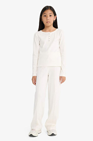 Kız Çocuk 2'li Takım Fitilli Kaşkorse Uzun Kollu Tişört Eşofman Altı