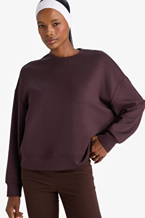 DeFactoFit Oversize Geniş Kalıp Bisiklet Yaka Modal Sporcu Sweatshirt