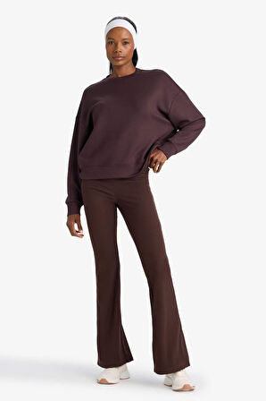 DeFactoFit Oversize Geniş Kalıp Bisiklet Yaka Modal Sporcu Sweatshirt