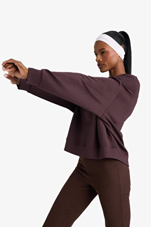 DeFactoFit Oversize Geniş Kalıp Bisiklet Yaka Modal Sporcu Sweatshirt