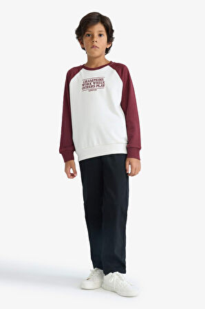 Erkek Çocuk Oversize Geniş Kalıp Bisiklet Yaka Nakışlı Sweatshirt