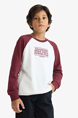 Erkek Çocuk Oversize Geniş Kalıp Bisiklet Yaka Nakışlı Sweatshirt